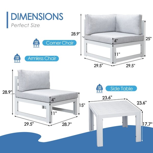 Nicesoul White Aluminum Modern Patio Furniture Sectional Sofa Set with Cushion