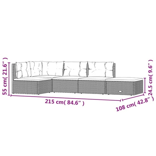 vidaXL 5 Piece Patio Lounge Set with Cushions Black Poly Rattan