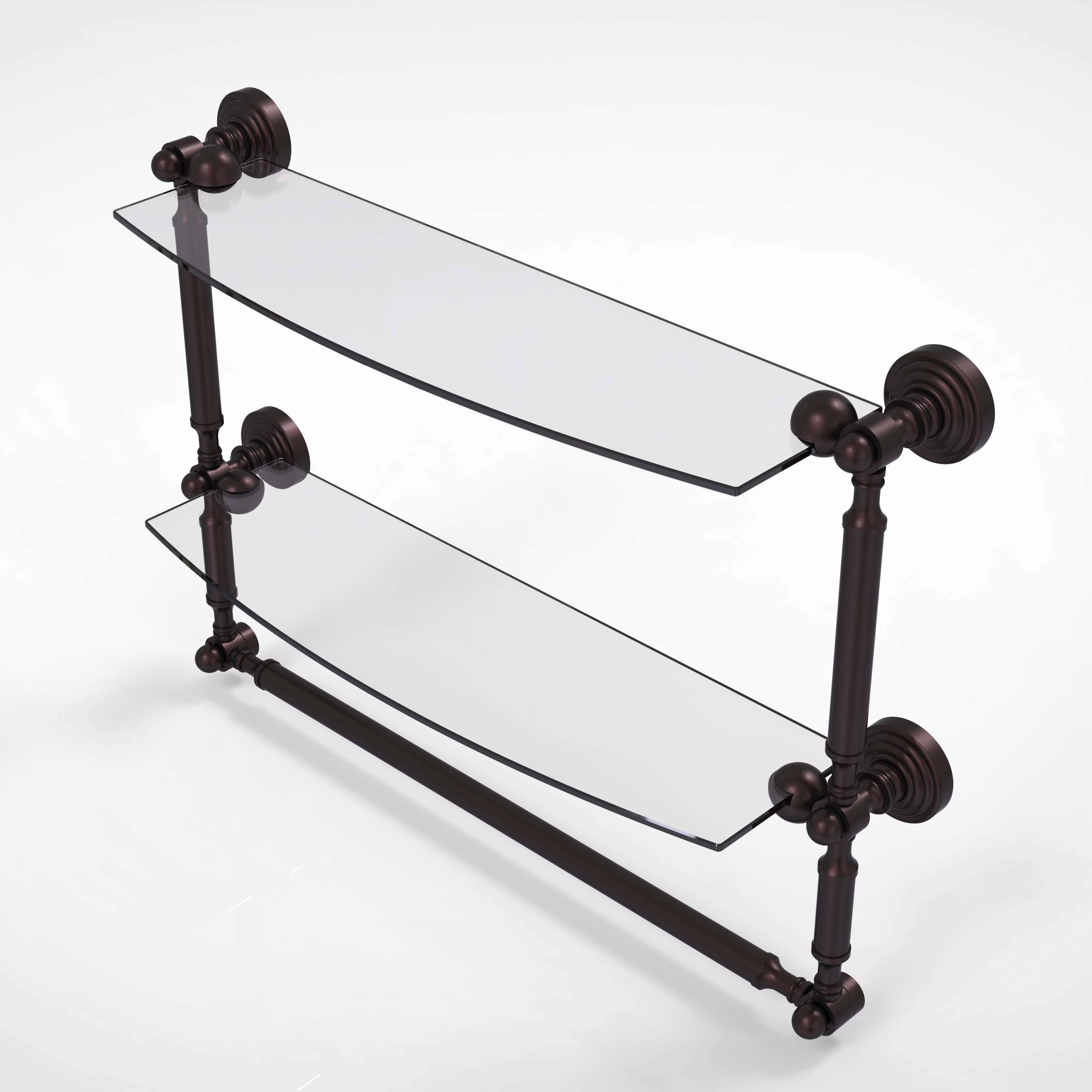 Allied Brass Waverly Place Collection Two Tiered Glass Shelf with Integrated Towel Bar - Antique Bronze - 18 inch