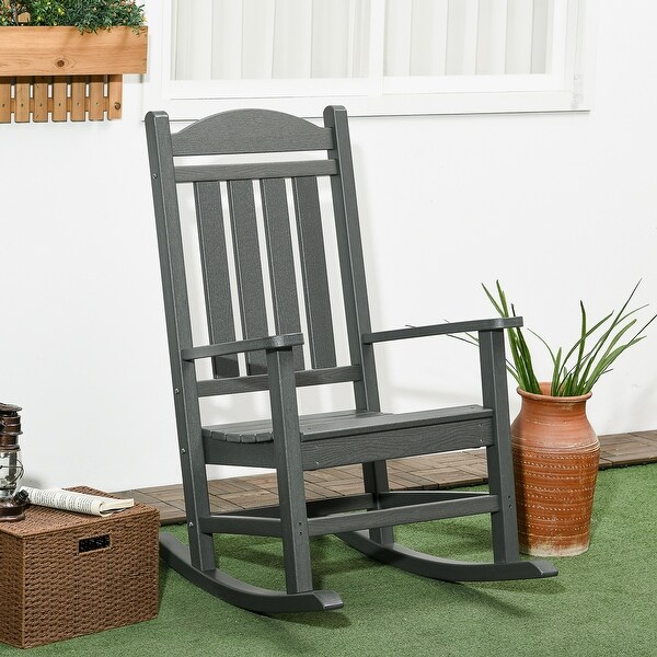 Outsunny Outdoor Rocking Chairs,Traditional Porch Rocker,FadeResistant HDPE Rocker Chair with Slatted