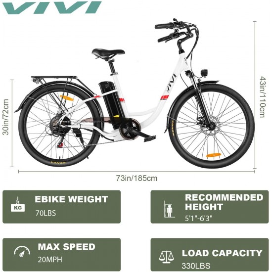 Electric Bike 350W Adult Electric Bicycle 26″ Electric Cruiser Bike/Electric City Bike with Removable 8Ah Lithium-Ion Battery, 7 Speed