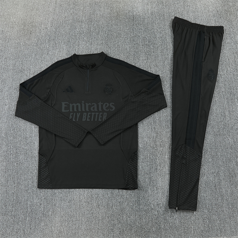Adult / Kids 2627 Real Madrid Half Zipper Training Suit (All Black)