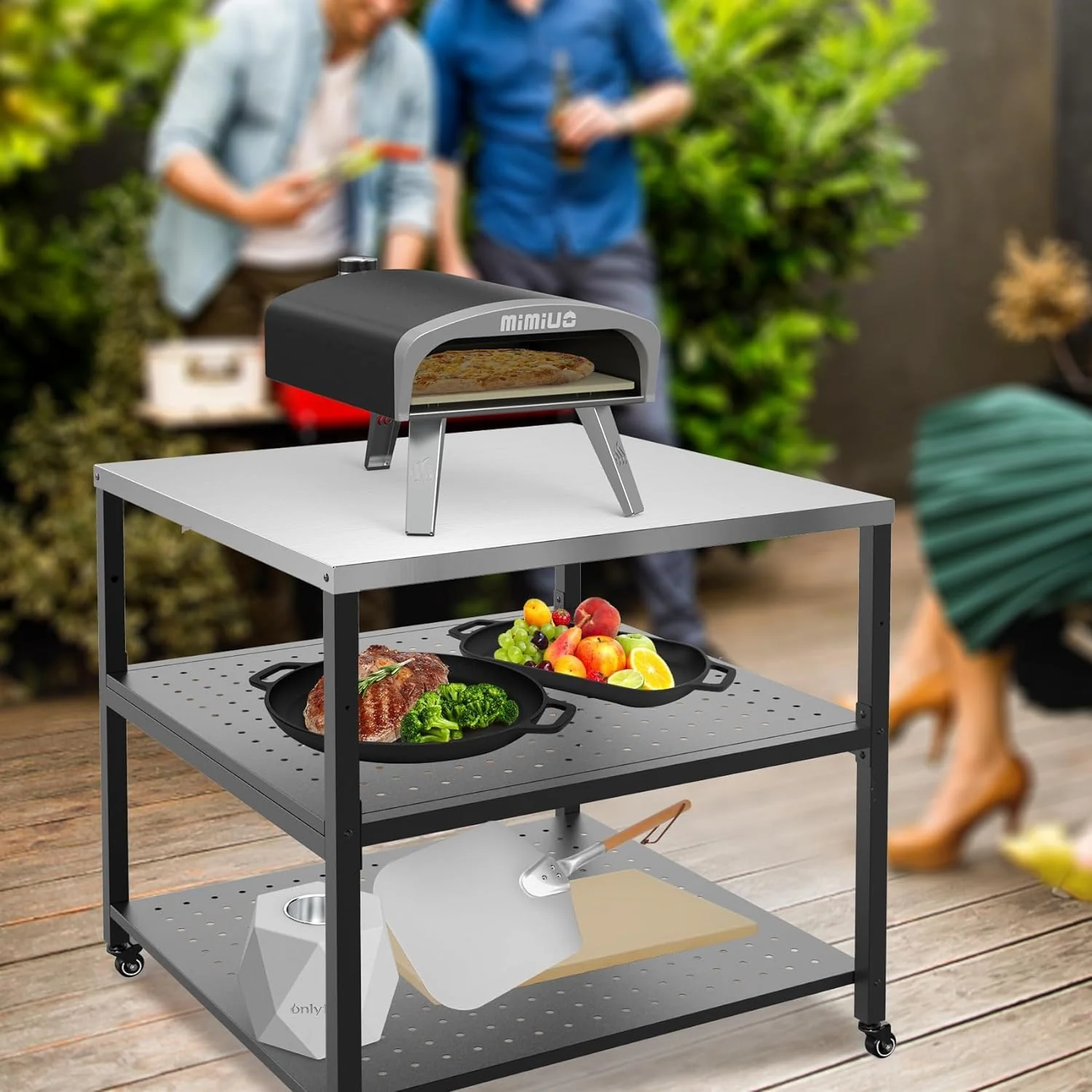 Large Stainless Steel Grill Cart and Pizza Oven Stand - Modular Table