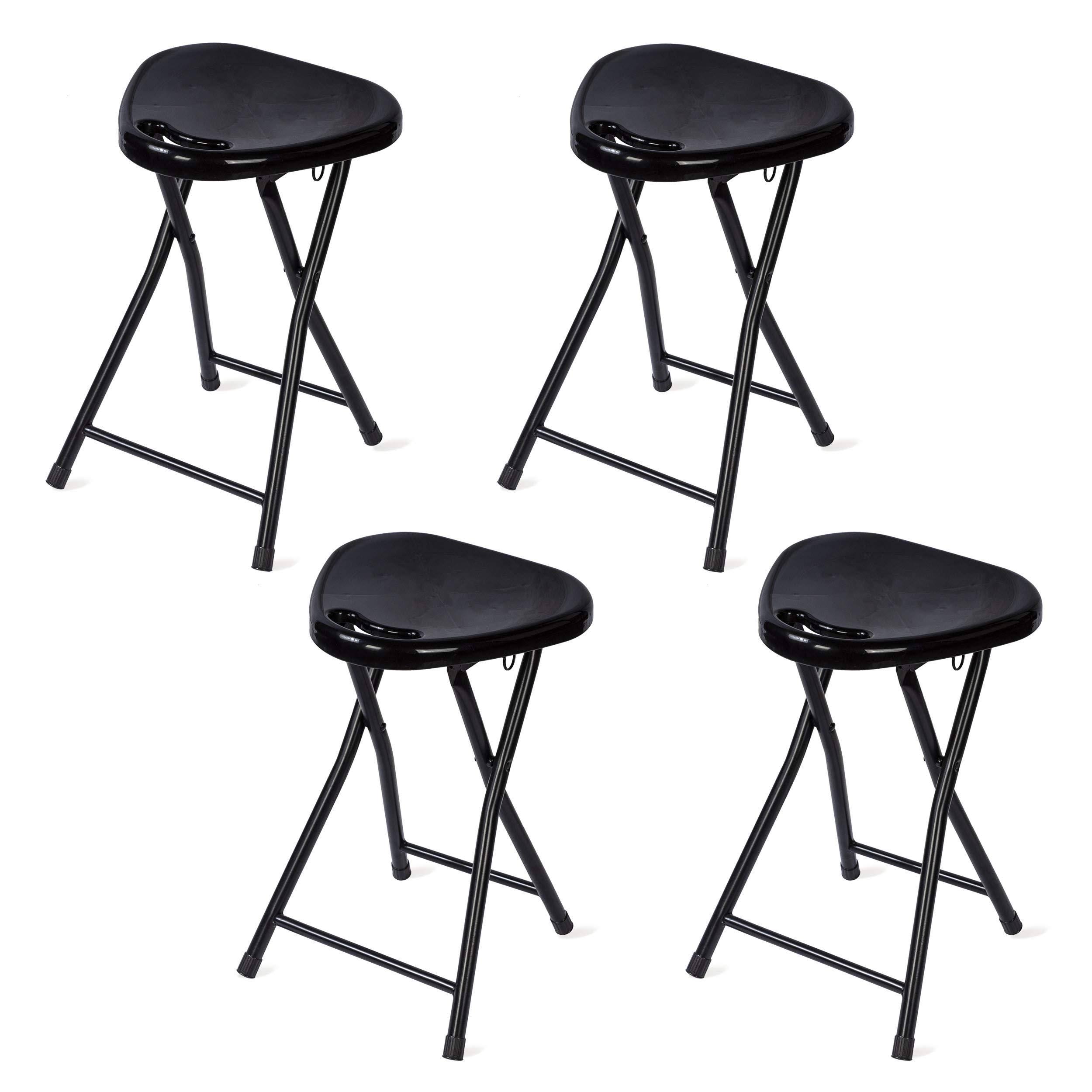 Folding Stool with Handle, Black - 4 count