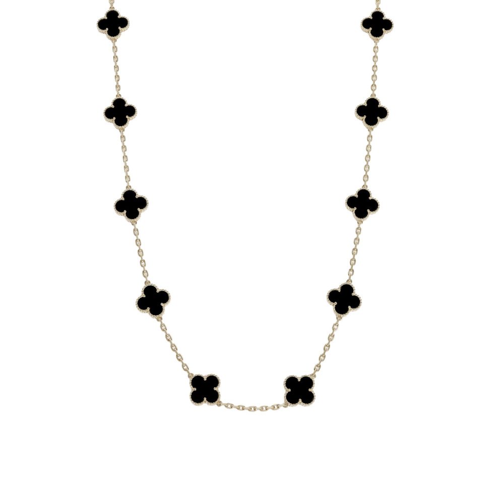 Van Cleef & Arpels Vintage Alhambra 20 Motifs Necklace 18K Yellow Gold Onyx VCARA43100