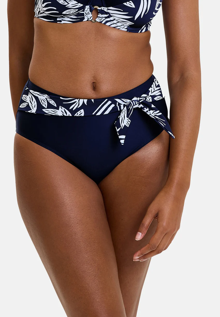Culotte de bain taille haute Kelaa Feuilles Graphiques Bleu Marine