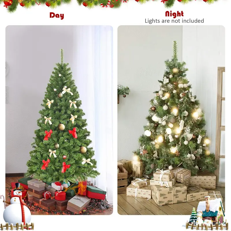 Premium Hinged Spruce Christmas Tree – Unlit Artificial Xmas Tree with Heavy-Duty Metal Stand