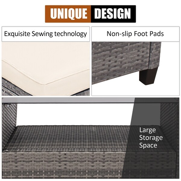 Costway 4PCS Patio Rattan Furniture Set Sofa Ottoman Cushion Garden