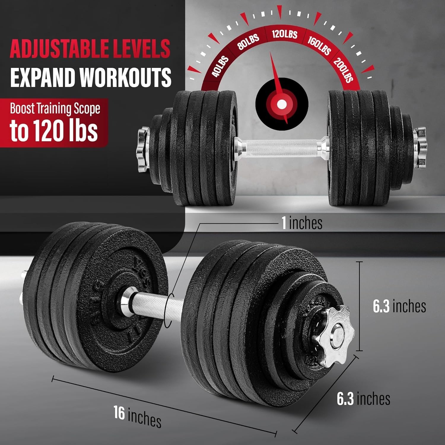105LB SET OF 2 DUMBBELLS Old School Adjustable Dumbbell Set with Weight Plates, Star Lock Collars/Connector