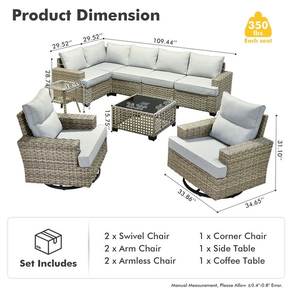 OVIOS 9 Pieces T shaped Seat Wide Armrest Swivel Chair Set With SolarPowered Table