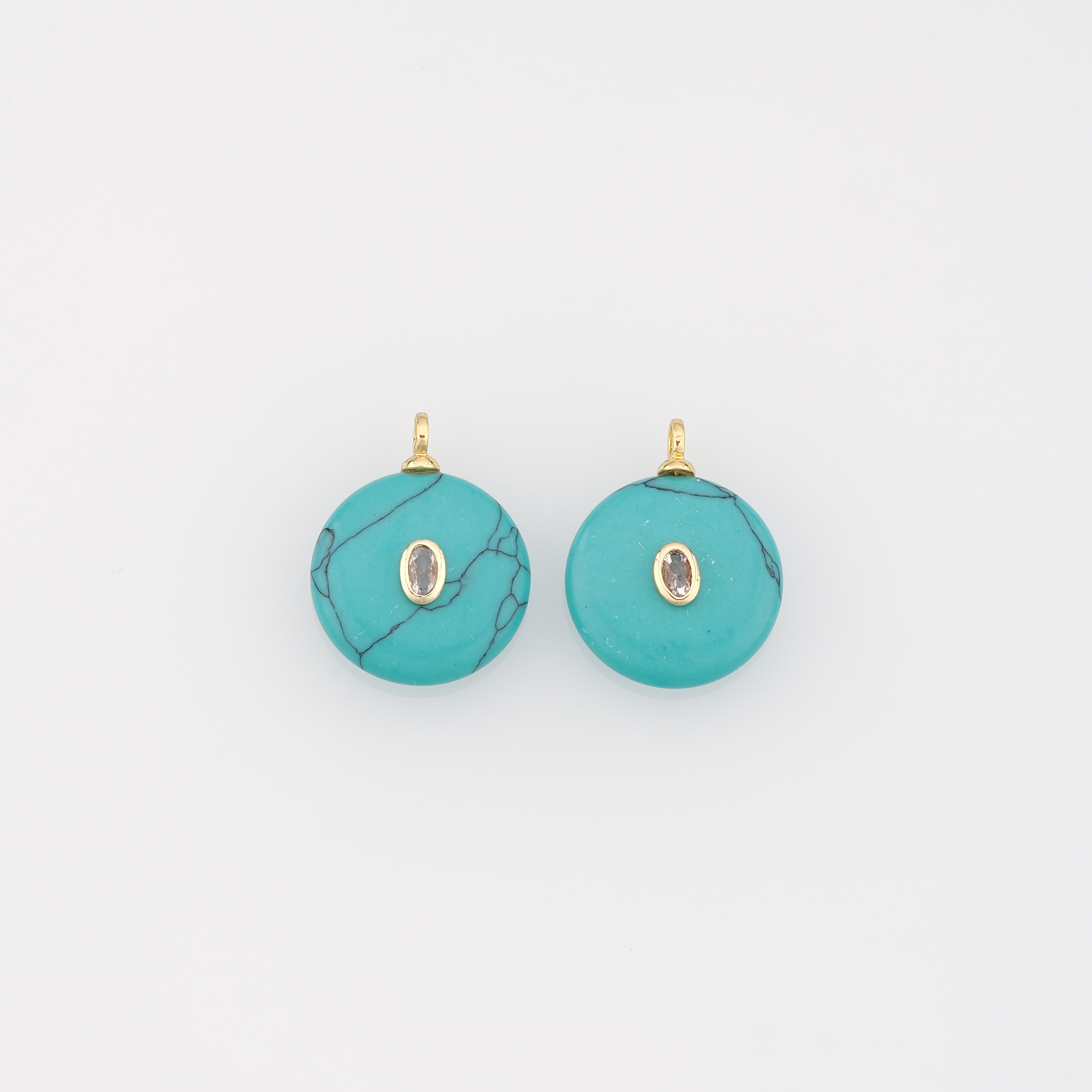 18K Gold Filled Round Pendant,Natural Stone Earrings Necklace for DIY Jewelry Making Supply
