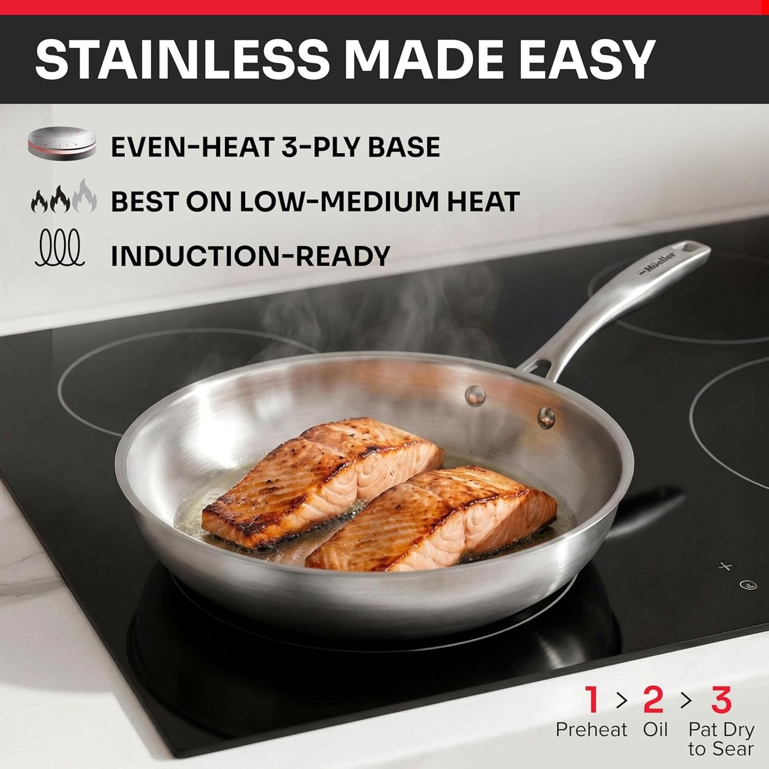 17-Piece Tri-Ply Stainless Steel Cookware Set Induction Ready Oven Safe 360°F Silver