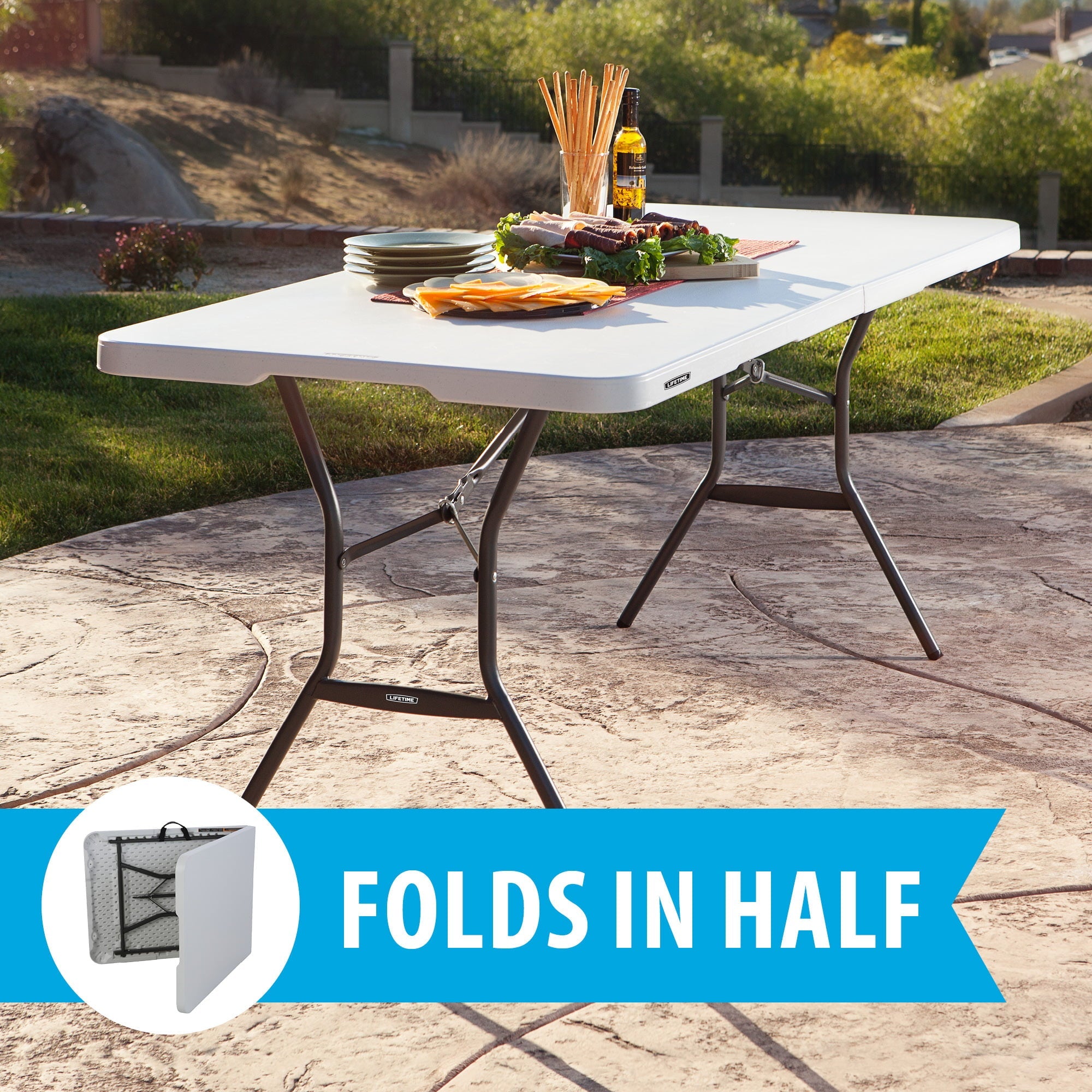 Lifetime 6 ft. Rectangle Commercial Fold-In-Half Table – White