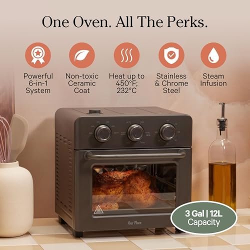 6-in-1 Air Fryer Toaster Oven with Steam Infusion | Countertop Convection Oven Combo with Extra Bake Pan & Air Fryer Basket | Non-toxic, PFAS-Free Duo | Char