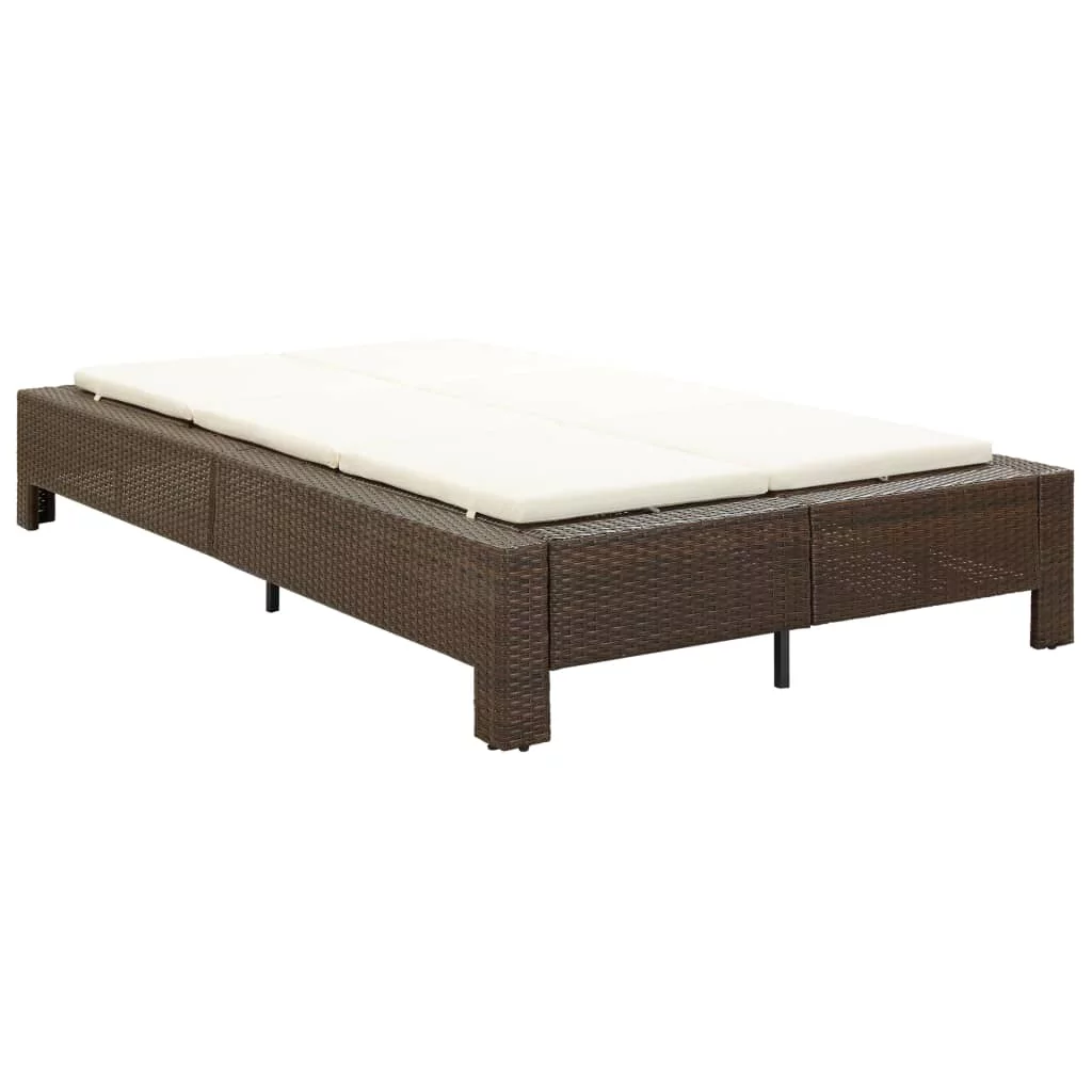 Festnight 2-Person Sunbed with Cushion Brown Poly Rattan