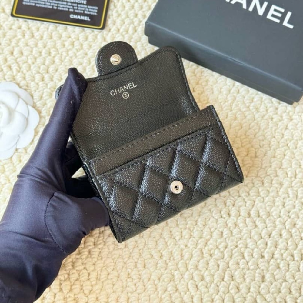 Chanel Classic Card Holder Grain Leather Black With Silver Hardware 4.3 Inches Ap0214 Y01588 C3906