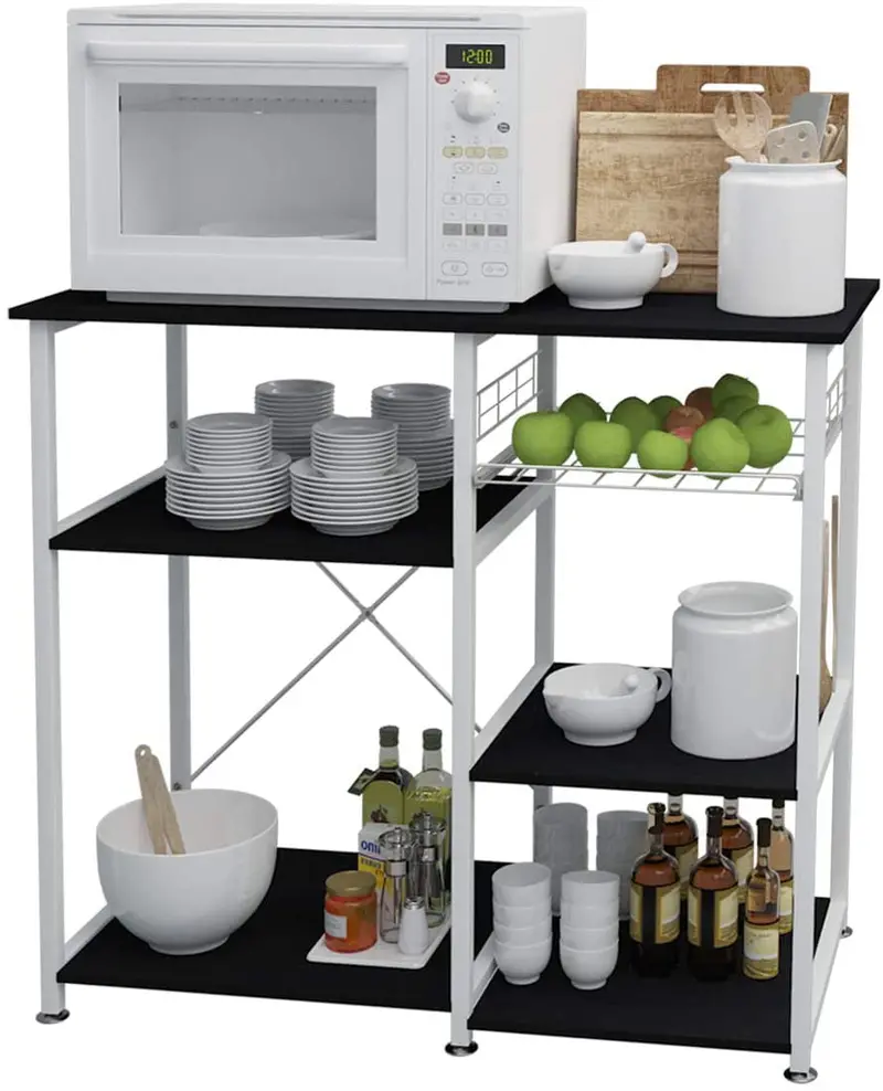 SOGES Kitchen Cart 3-Tier Kitchen Baker’s Rack Utility Microwave Oven Stand Black