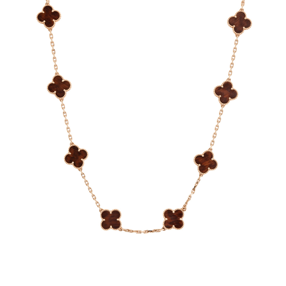 Van Cleef & Arpels Vintage Alhambra 20 Motifs Necklace 18K Rose Gold Letterwood VCARO30R00