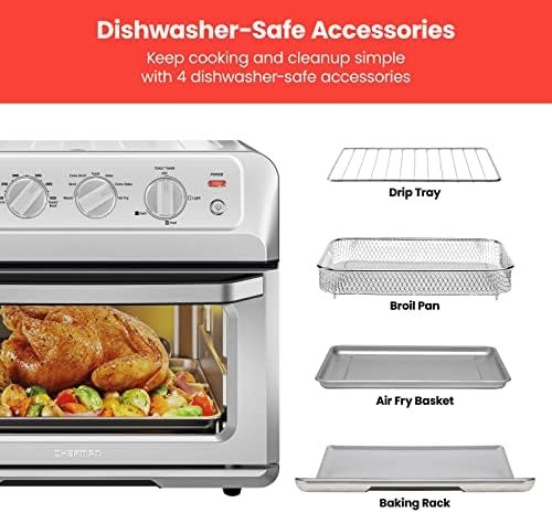 Air Fryer Toaster Oven Combo, 7-In-1 Convection Countertop 20 Qt fryer, Cook a 10 Inch Pizza, Fry 2 lb. of Chicken Wings, Toast, Broil, Auto Shutoff, Stainless