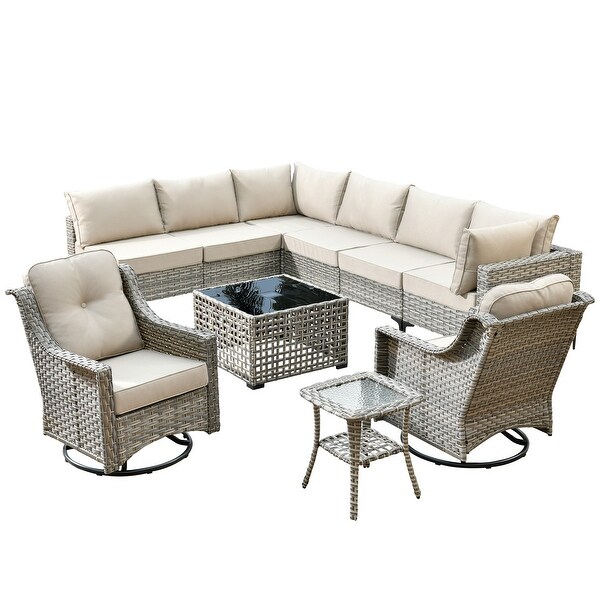 HOOOWOOO 10piece Wicker Patio Furniture Set Sectional Sofa with Swivel Chair