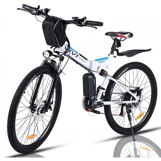 Folding Electric Bike 350W, Adult Electric Bikes, 26″ Mountain Bike with 8Ah Battery, 20 Mph Speed/Recharge Mileage 25 Mile/ 4 Working Mode