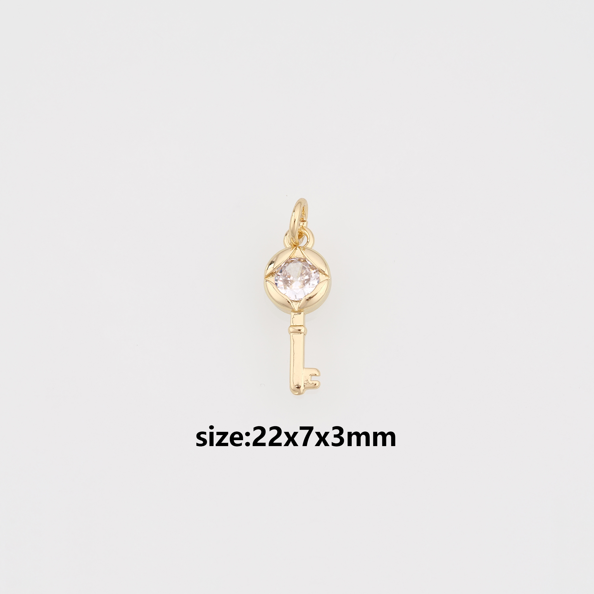 18K Gold Filled Key Pendant,CZ Micro Pave Key Charm Earrings Necklace for DIY Jewelry Making Supply