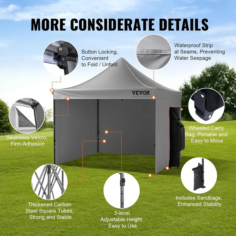 Pop-Up Canopy Tent with Removable Sidewalls – UV-Resistant, Waterproof Instant Gazebo with Wheeled Carry Bag