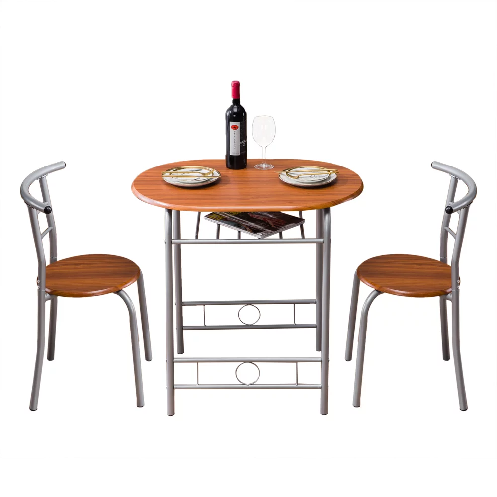 3PCS Dining Table Set 2 Chairs Wood Metal Kitchen Breakfast Living Room Furniture