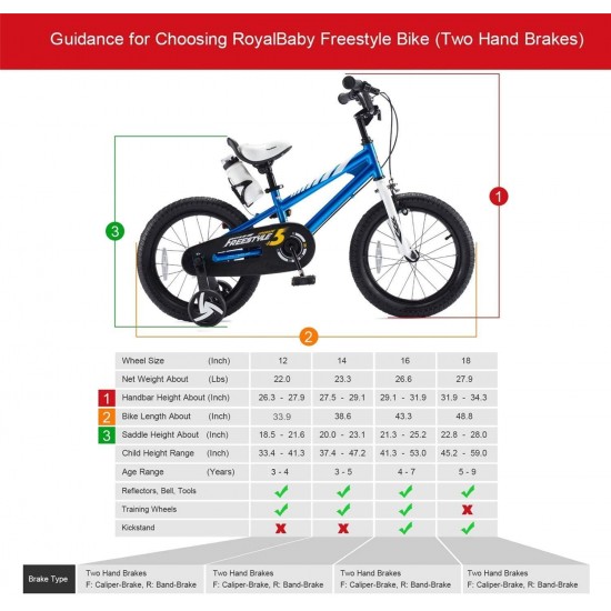 Boys Girls Kids Bike BMX Freestyle 2 Hand Brakes Bicycles with Training Wheels Child Bicycle