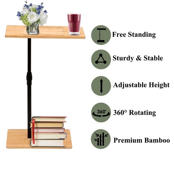 Rectangle Bamboo Metal Adjustable Height Multifunctional Sofa Side Table