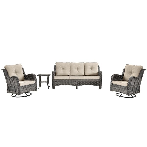 5 Seat Wicker Patio Furniture Conversation Setting with High Back Swivel Rocking Chairs,Cushions Included 🎃