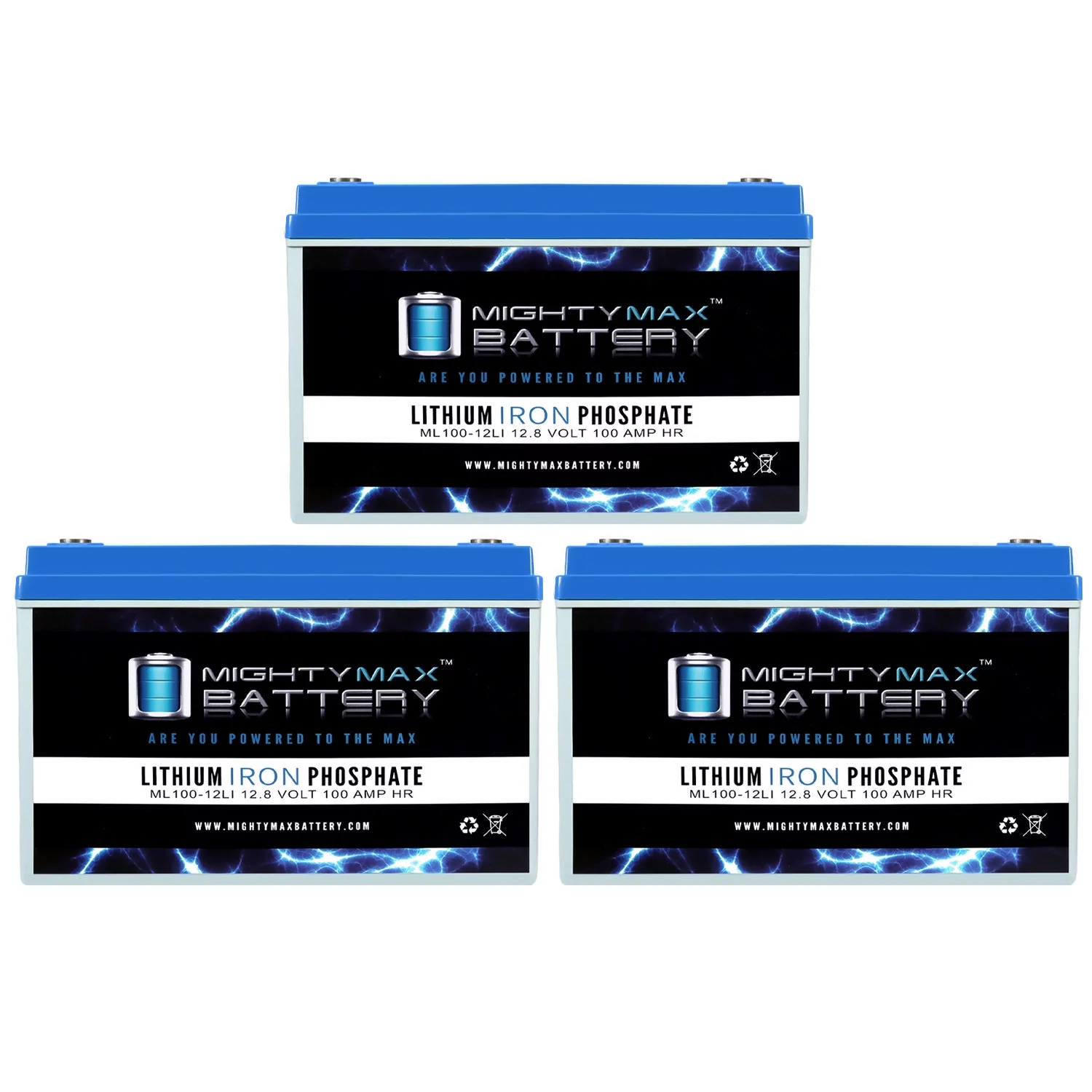 12V 100AH Lithium Replacement Battery Compatible with Exide Batteries BAT0122 - 3 Pack