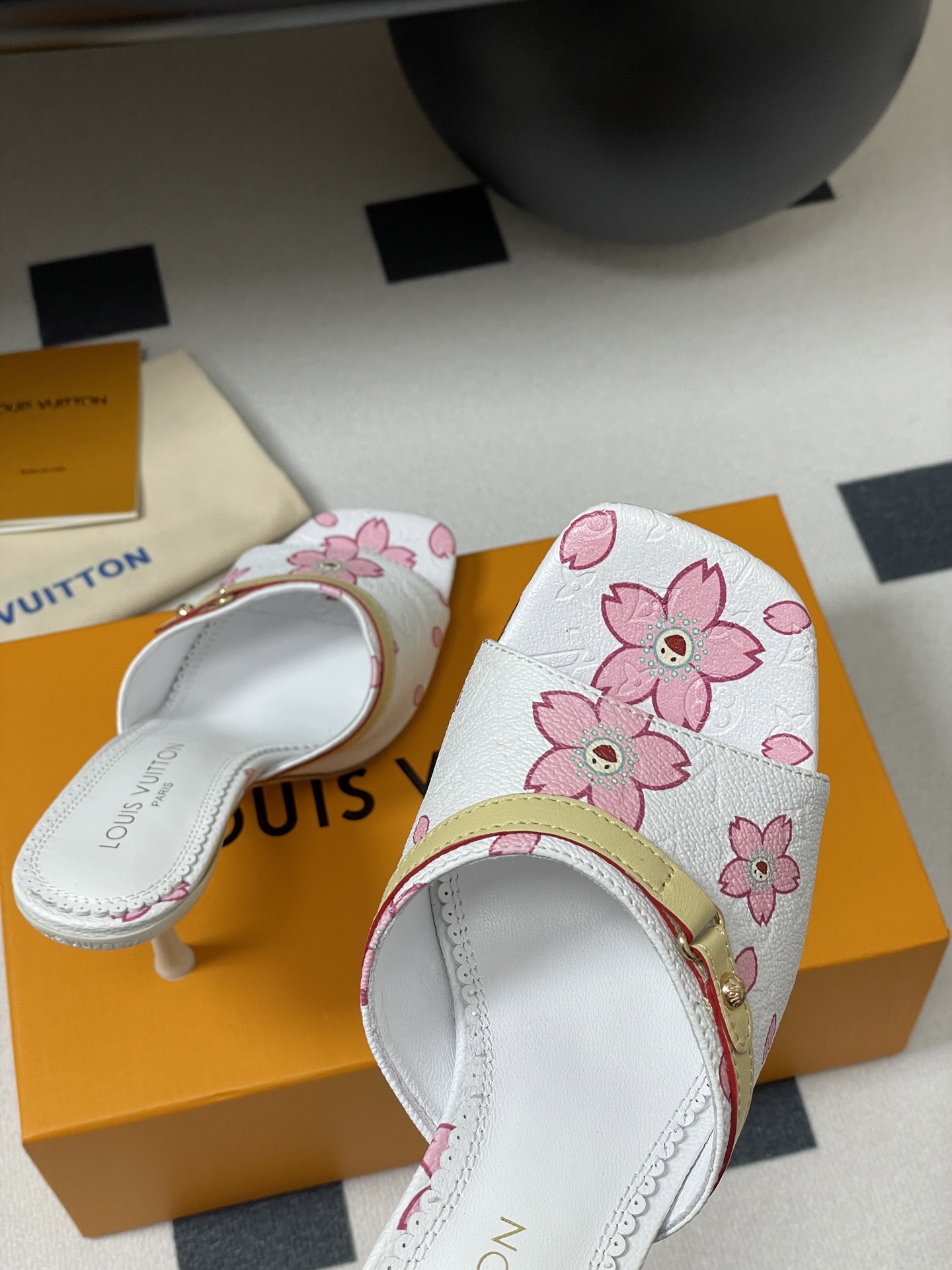 Louis Vuitton x Takashi Murakami Cherry Blossom Mule White Monogram Canvas