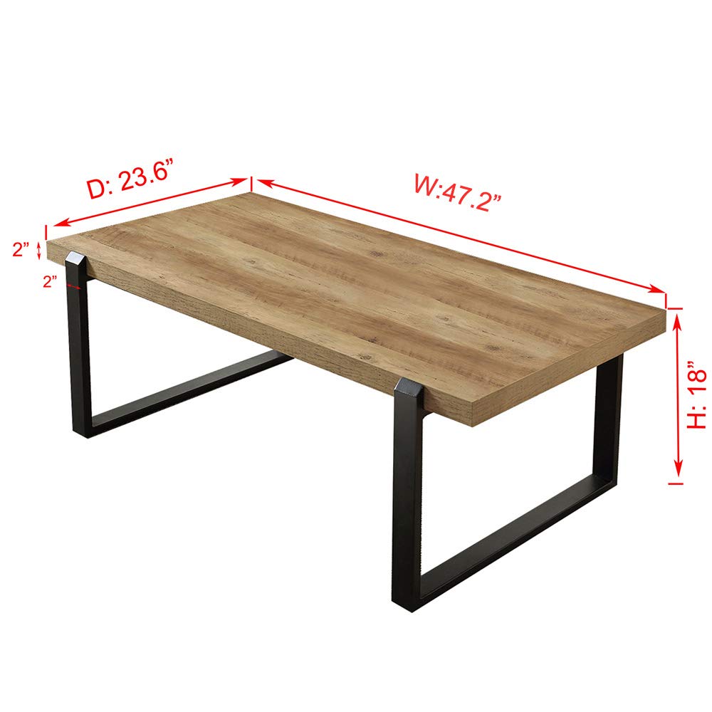 FOLUBAN Rustic Coffee Table,Wood and Metal Industrial Cocktail Tableu00a0for Living Room, 47 Inch Oak