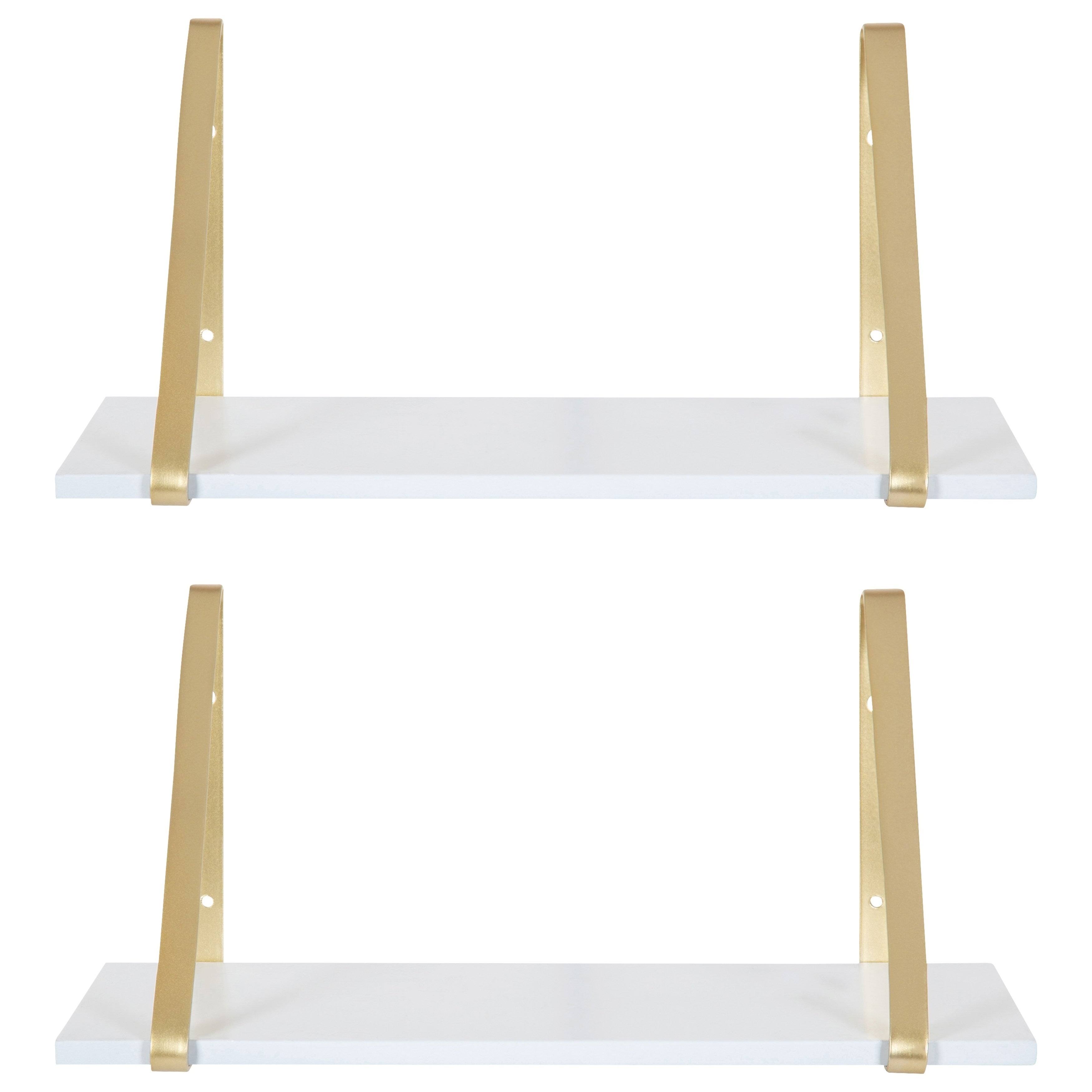 Kate and Laurel Soloman Modern Wooden Shelves - 2 Piece - White/Gold