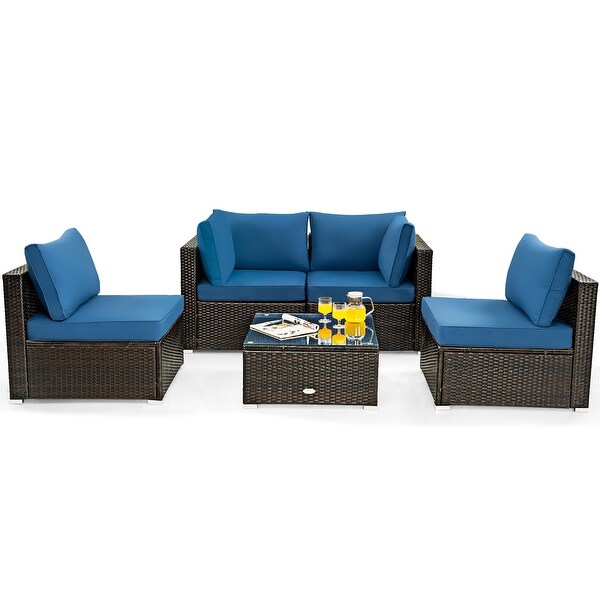 Costway 5PCS Patio Rattan Furniture Set Cushioned Sofa and Chair Coffee