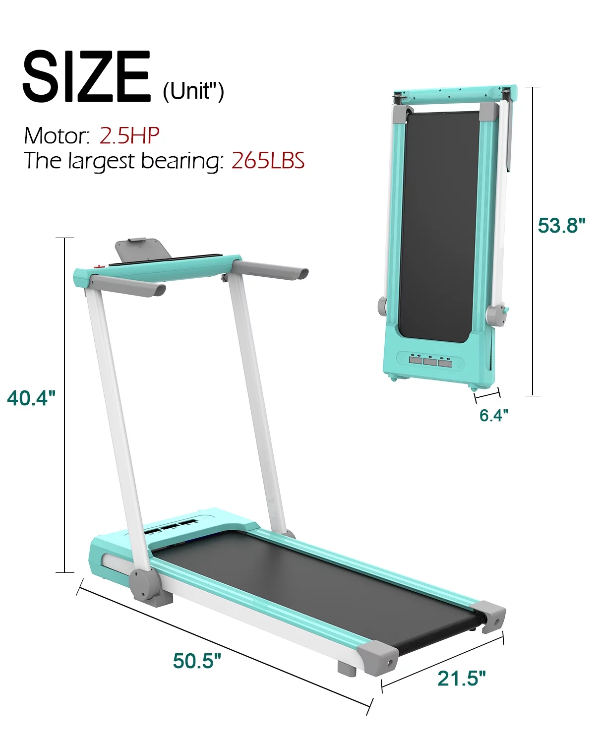 FYC 2 in 1 Under Desk Treadmill - 2.5HP 265LBS Capacity Foldable Folding Electric Running Walking Machine Easy Use and Store for Home and Office, Space Save, Easy Installation (Green)