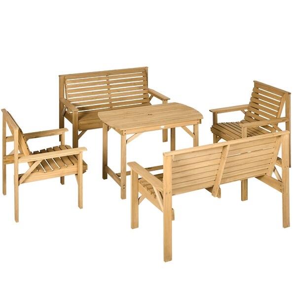 5Piece Wooden Patio Dining Set with Umbrella Hole