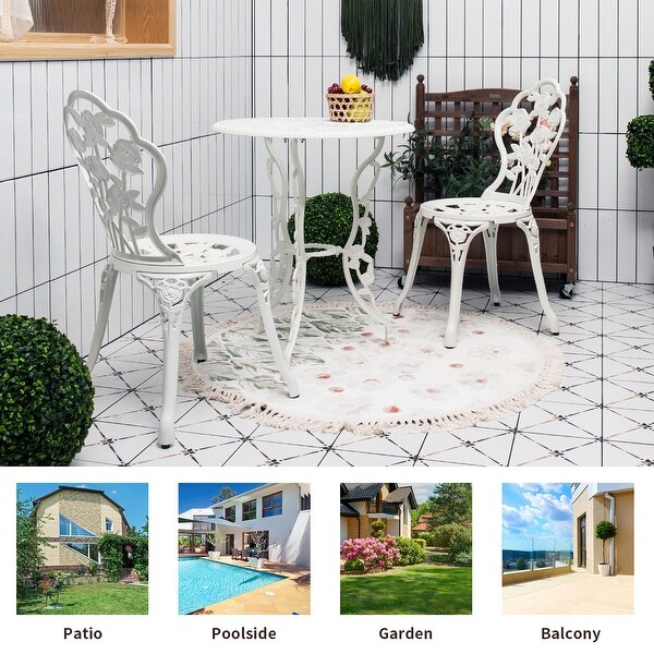 Costway 3PCS Cast Aluminum Patio Bistro Furniture Set Rose Design