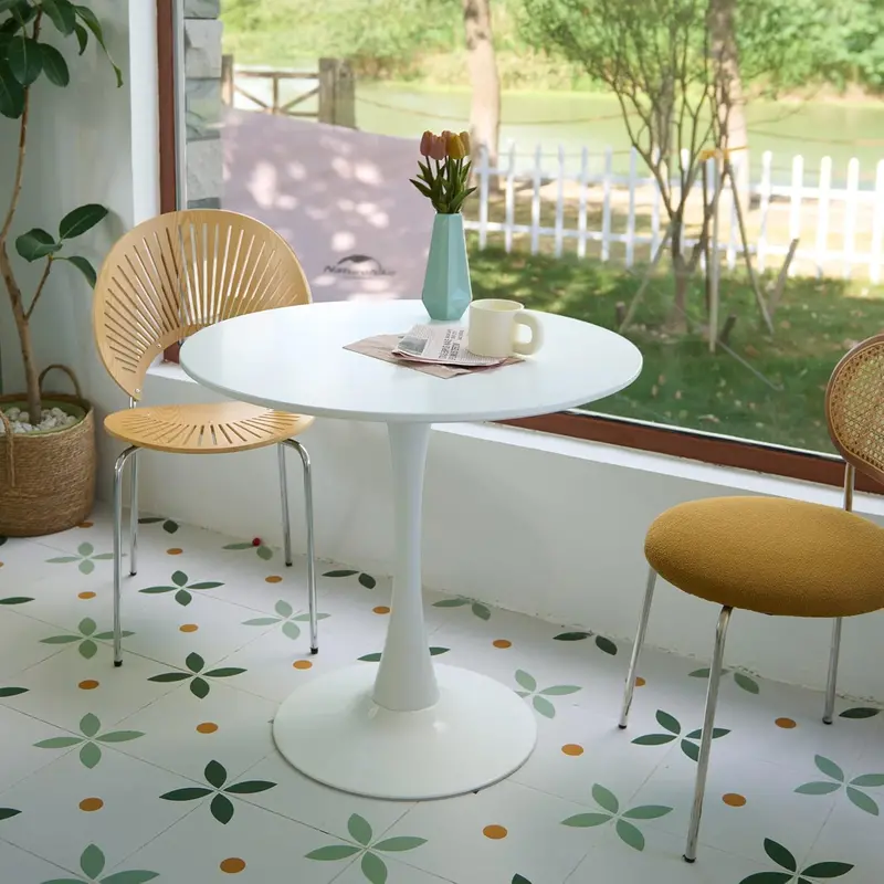 White Tulip-Style Bistro Table – 32-Inch Round MDF Top on Steel Pedestal