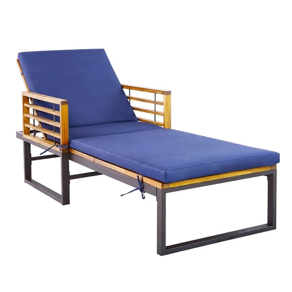 Adjustable Cushioned Patio Chaise Lounge Chair with 4Level BackrestNavy