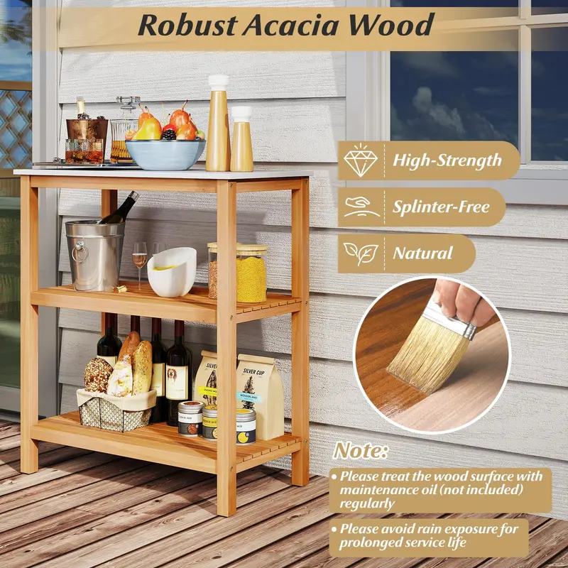 Three-Tier Wooden Patio Sideboard – 32″ x 16″ x 36″ Outdoor Serving and Storage Unit