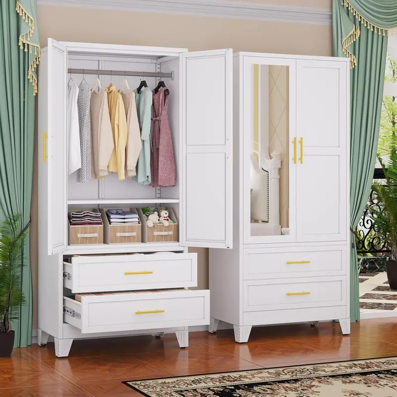 Steel Frame Armoire – 71-Inch Industrial-Style Metal Wardrobe Closet