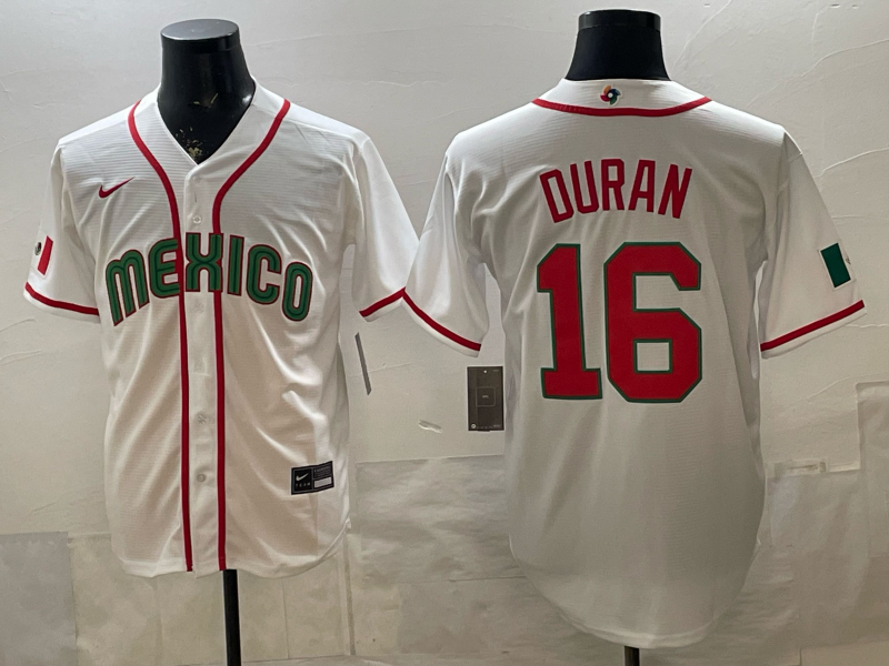 Men's Mexico Baseball Jarren Duran #16 White 2026 World Baseball Classic Stadium Jersey