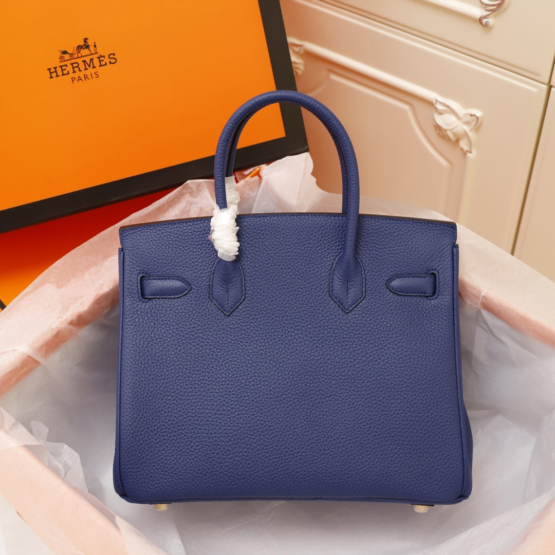 Hermes Birkin Bag 30 Navy Togo Gold Hardware