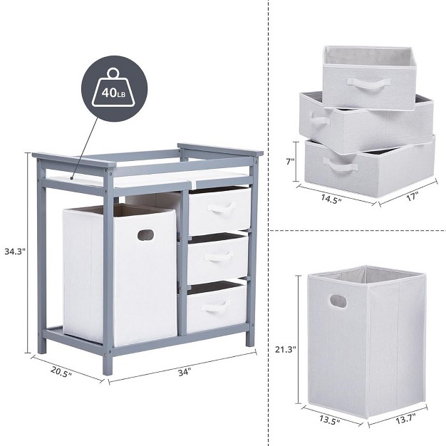Wooden Baby Changing Table Solid Wood Diaper Changing Station Changing Table With Laundry Basket And Drawer