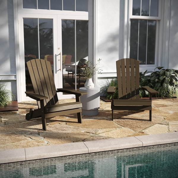 Set of 2 AllWeather Modern Wide Slat Back Poly Resin Adirondack Chairs