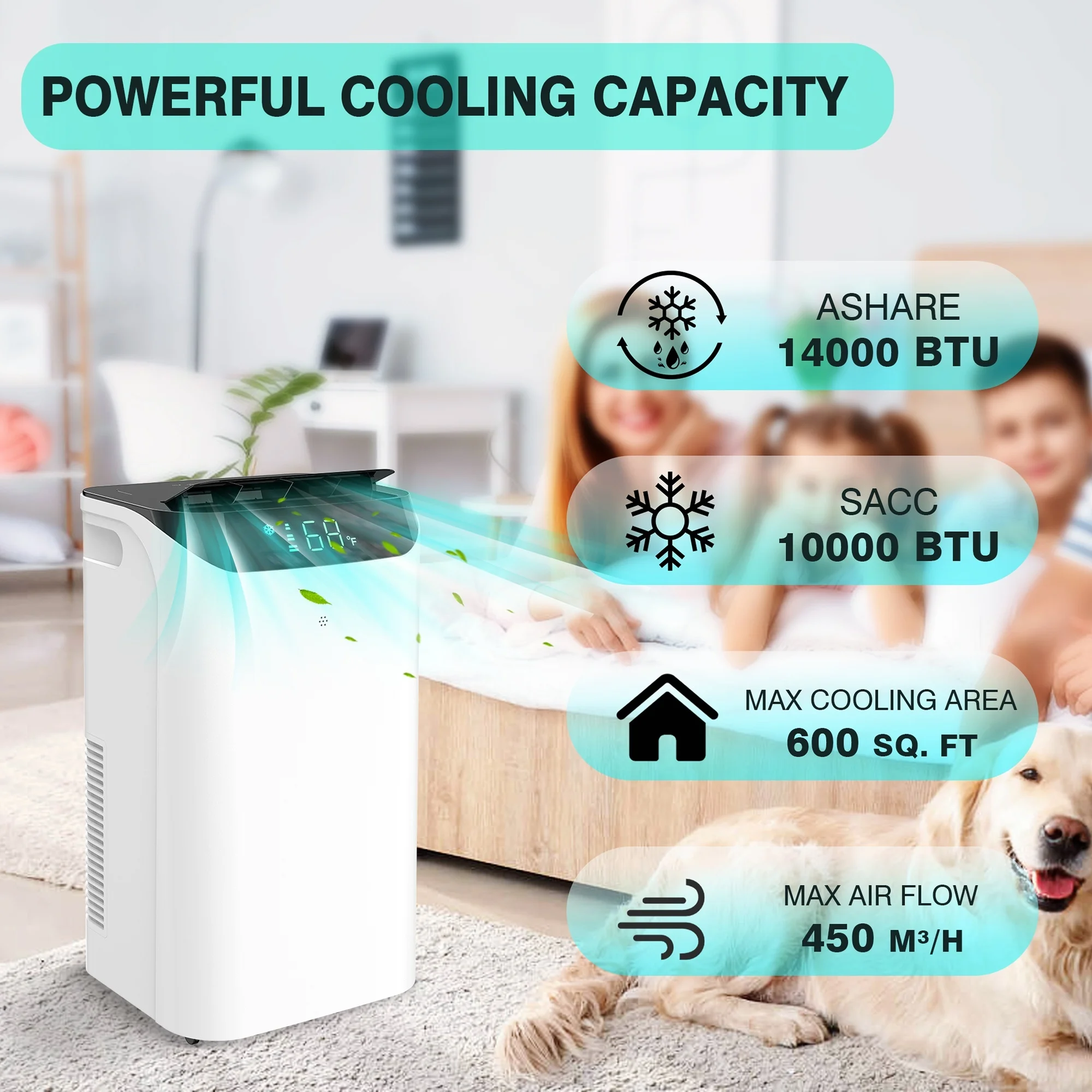 AGTANA Portable Air Conditioners, 14000 BTU, Dehumidifier, Cooling Fan, Remote Control, 650 Sq. ft