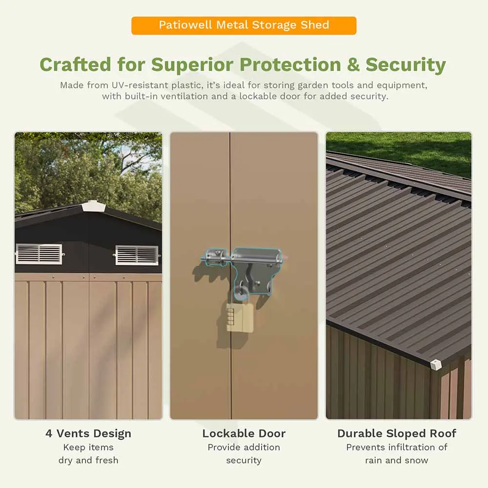Patiowell 10x12 Metal Shed Pro With an Optional Floor Base