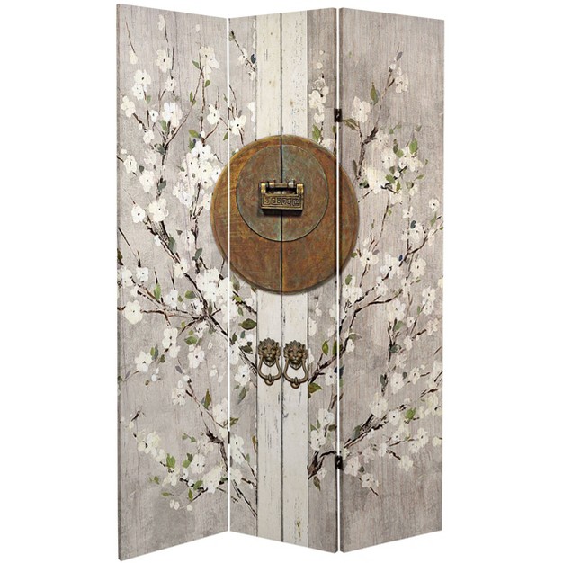 Double Sided Asian Lock Canvas Room Divider White Oriental Furniture